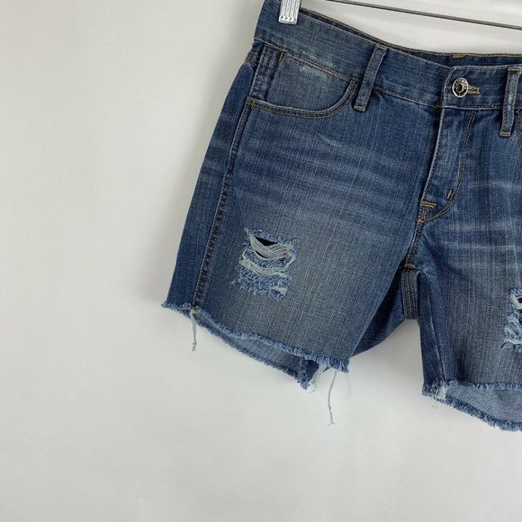 Madewell Womens Size 25 Blue Medium Wash Distressed Frayed Low Rise Jean Shorts - Picture 3 of 7